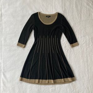 Nine West Black Dress with Tan Trim Long Sleeve Fit-and-Flare